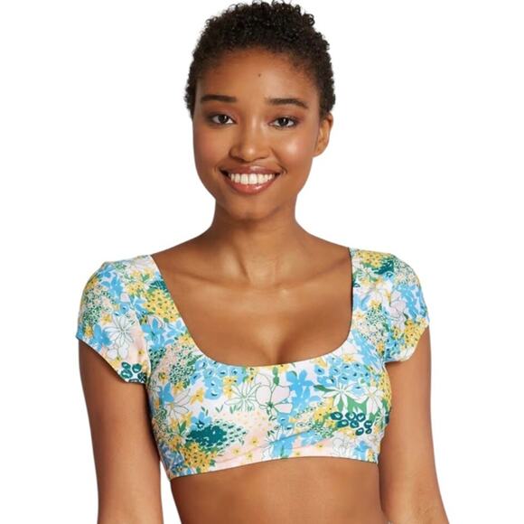 ModCloth NIP Amari Retro Bohemian Vibes Yellow Blue Floral Crop Bikini Top XS - Picture 11 of 15